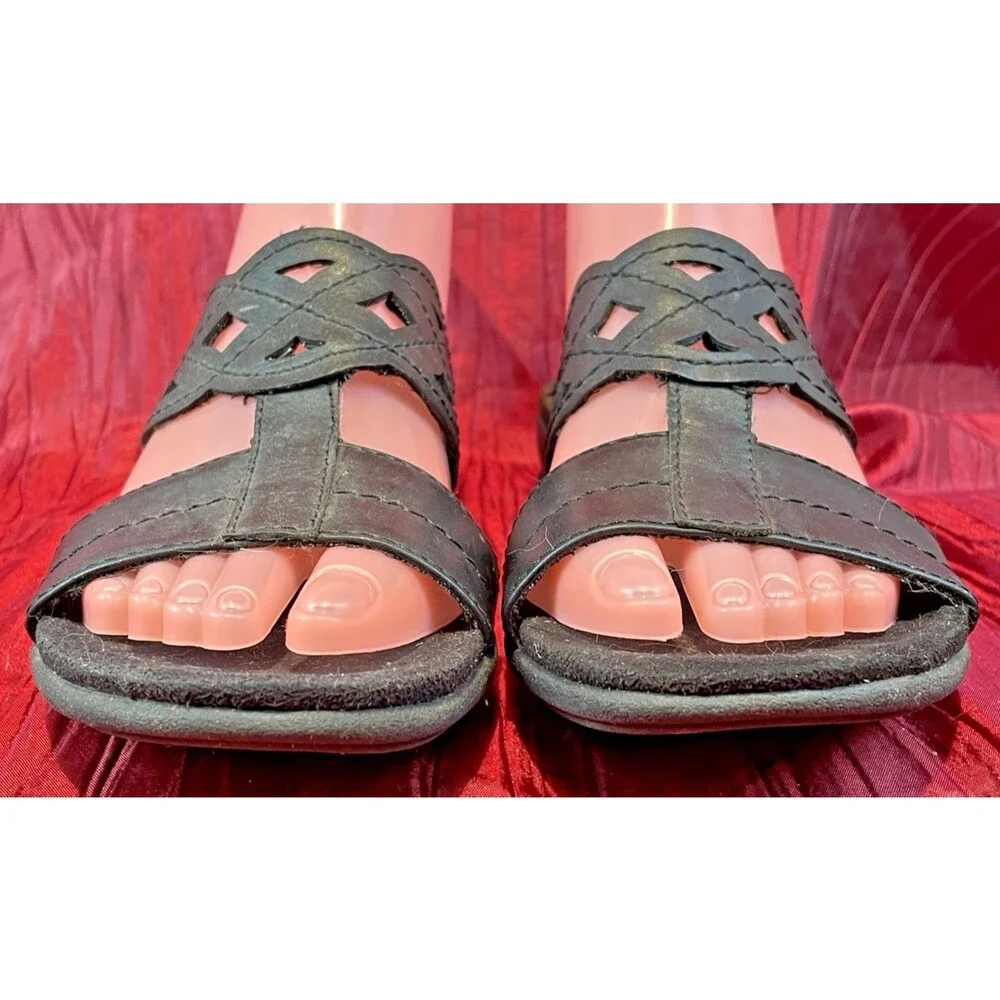 Womens Dr. Scholls Black Slide On Double Air Pillow Comfort Sandals sz 7